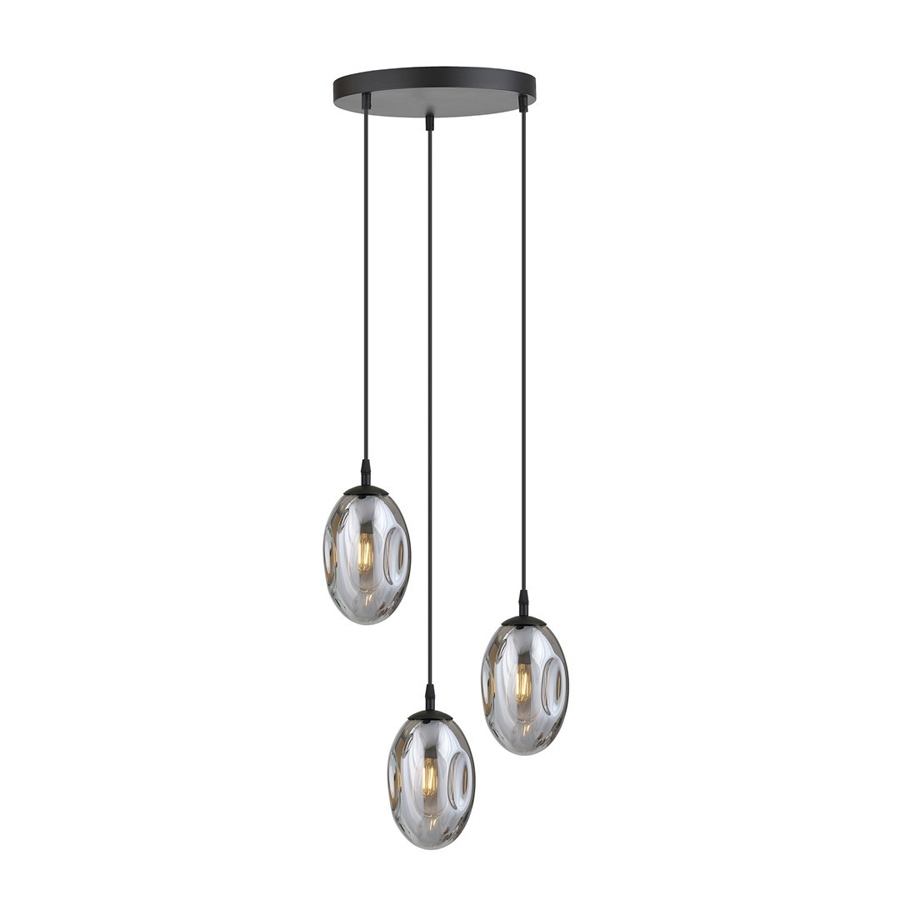ASTRAL - Lustre 3 lampes en métal noir et verre graphite Ø40