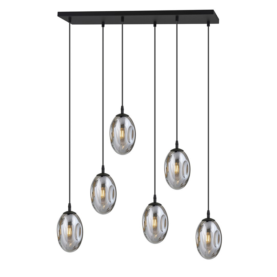 Lustre 6 lampes astral en métal et verre graphite