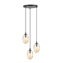 Lustre 3 lampes astral en métal noir et verre ambre