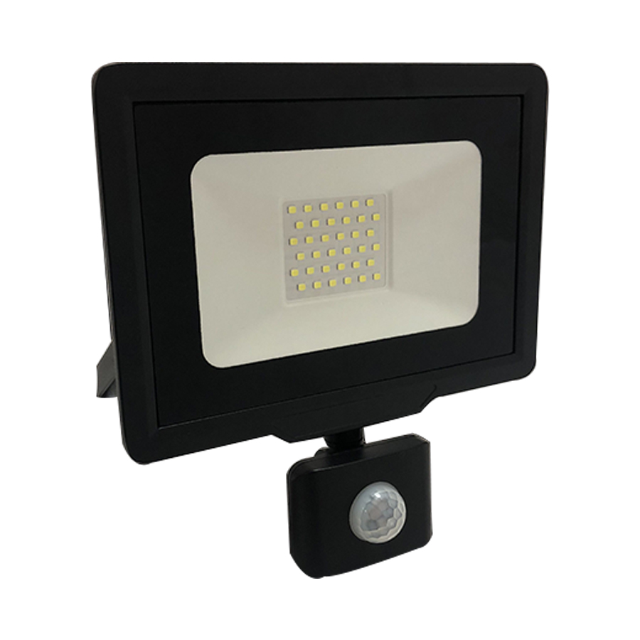 Projecteur led 30W SMD noir avec capteur Lumière Blanche Froide étanche IP65