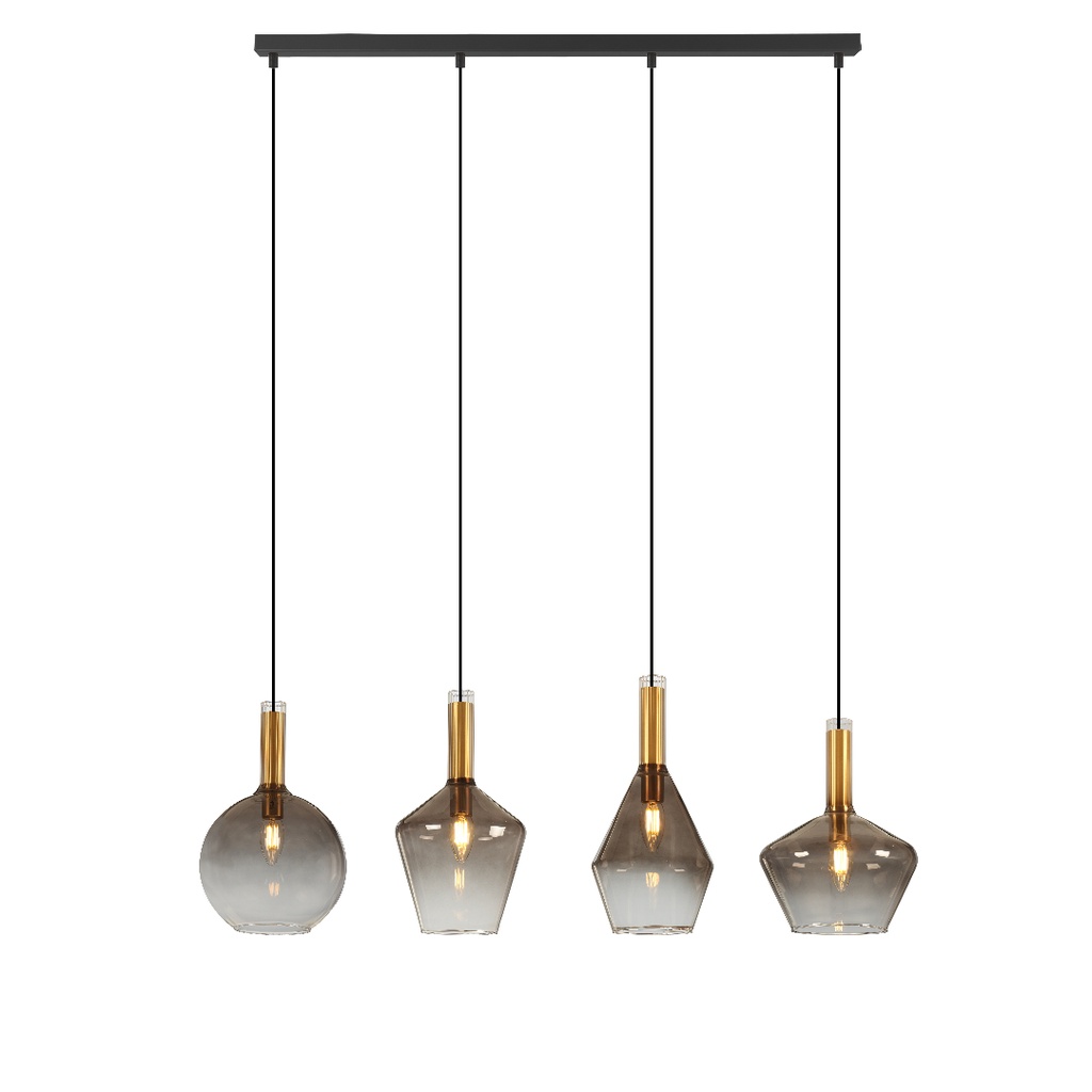 Lustre 4 lampes Arina en métal noir sablé laiton avec verre dégradé