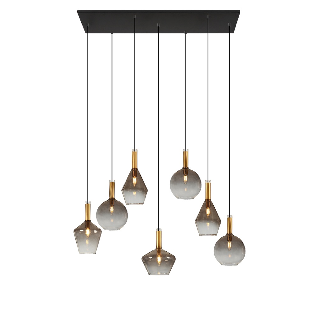 Lustre 7 lampes Arina en métal noir sablé laiton avec verre dégradé