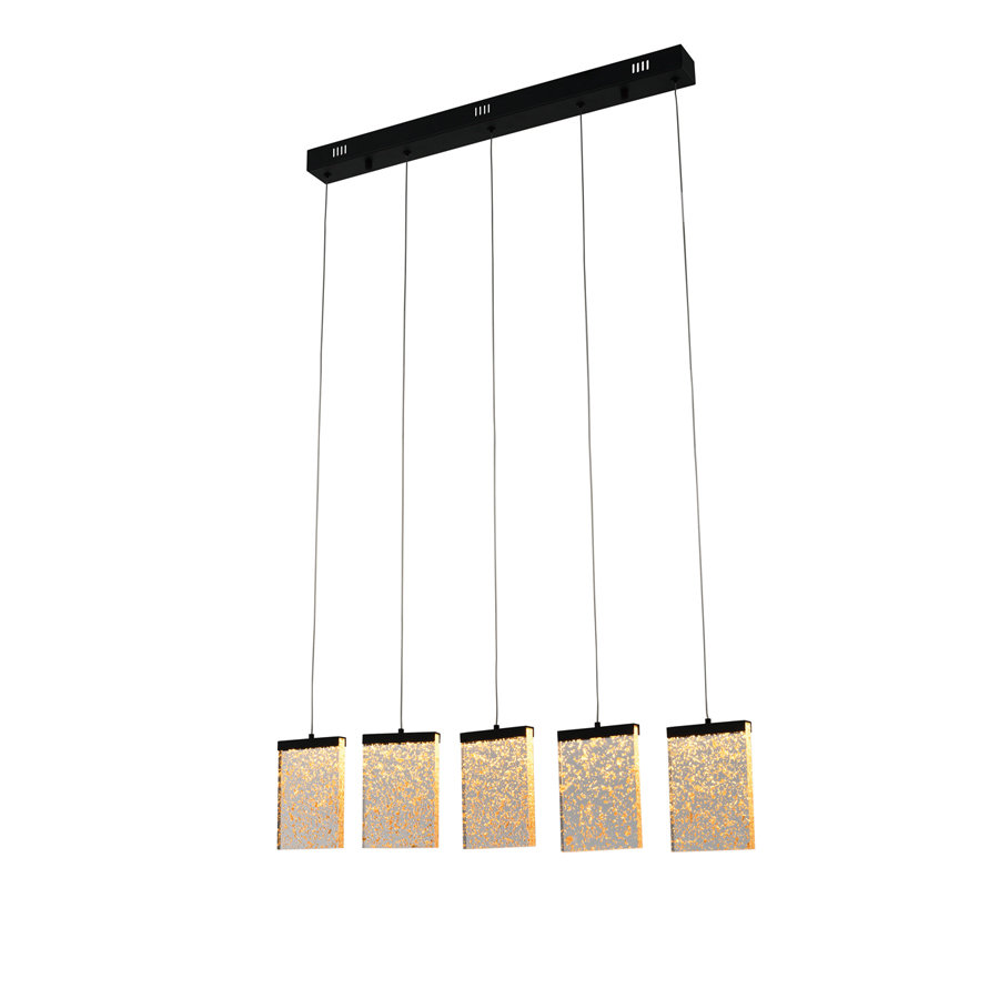 Lustre 5 lampes LED cristal en acier inoxydable et aluminium noir doré