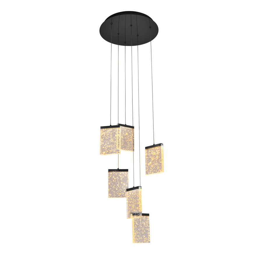 Lustre 6 lampes LED cristal en acier inoxydable et aluminium noir doré