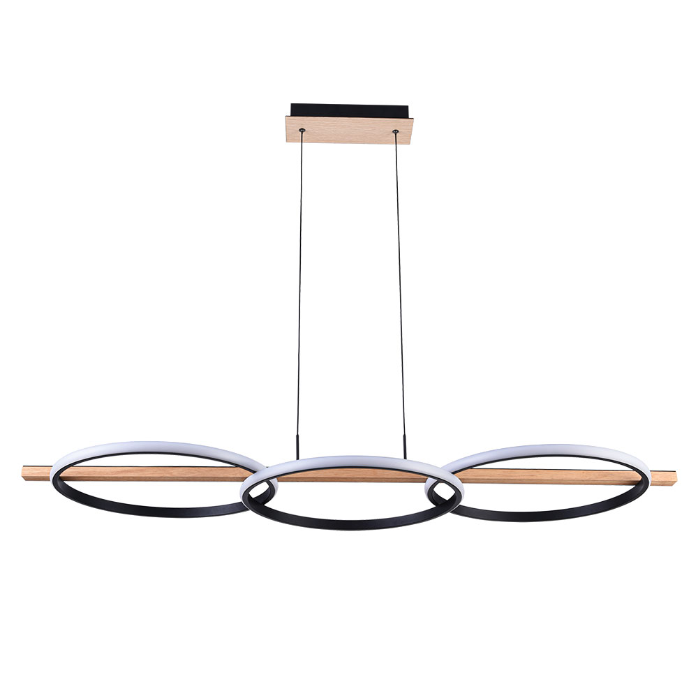 Suspension Brooke LED 40W noir mat avec finition bois