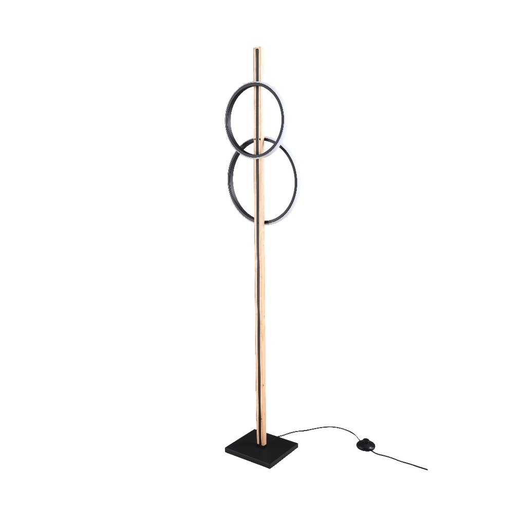 Lampadaire Brooke LED noir mat avec base en bois H140 cm