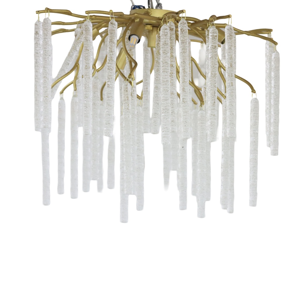 Lustre 9 lampes Majestic en aluminium doré cristal