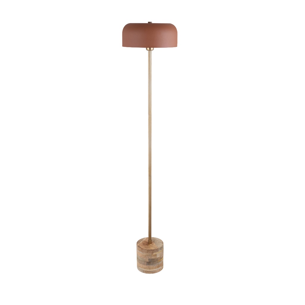 Lampadaire Bella en métal terracotta et bois de manguier doré