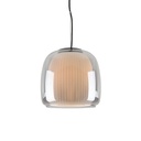 Suspension Lunox en métal noir et verre transparent fumé avec abat-jour interne opaque