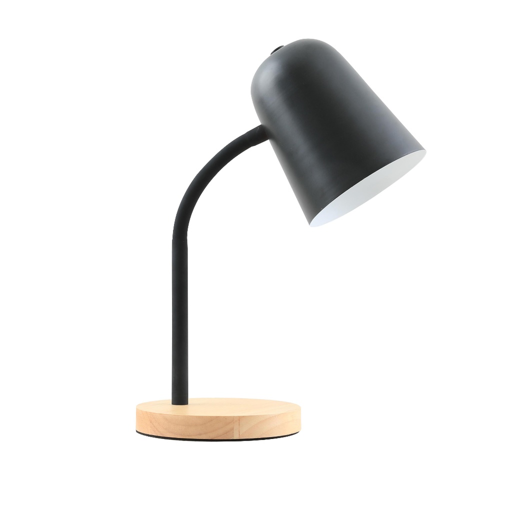 Lampe à poser Ariane en métal noir et bois naturel