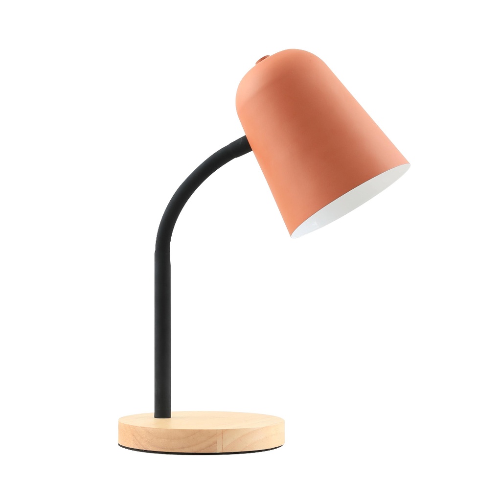 Lampe à poser Ariane en métal noir ,orange mat et bois naturel