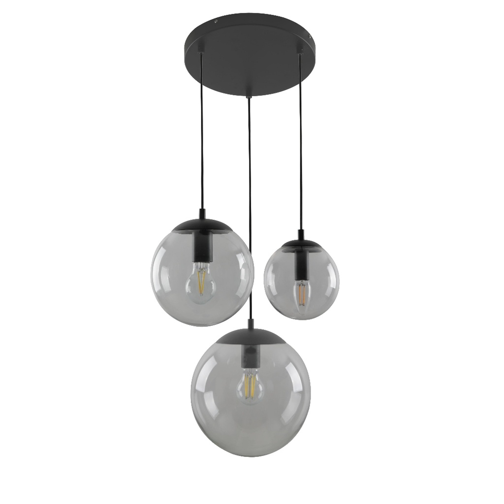 Lustre 3 lampes Solana en métal noir et verre fumé H80