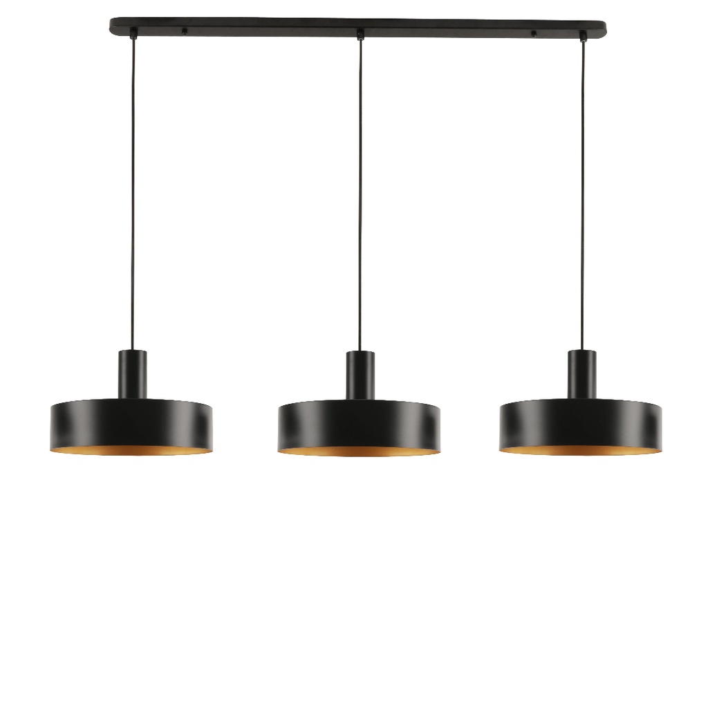 Lustre 3 lampes Torino en métal noir dorée