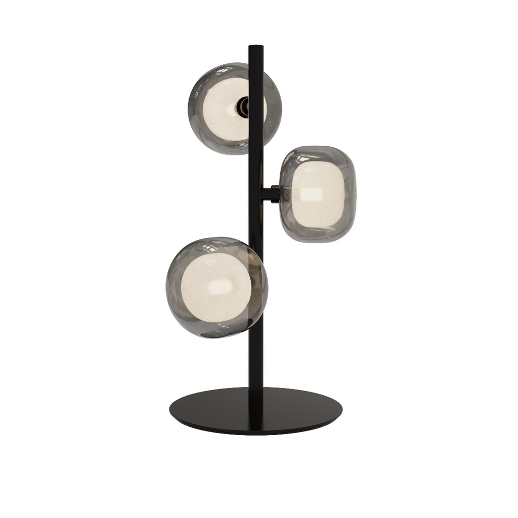 Lampe à poser Zora en métal noir mat avec verre fumé opale