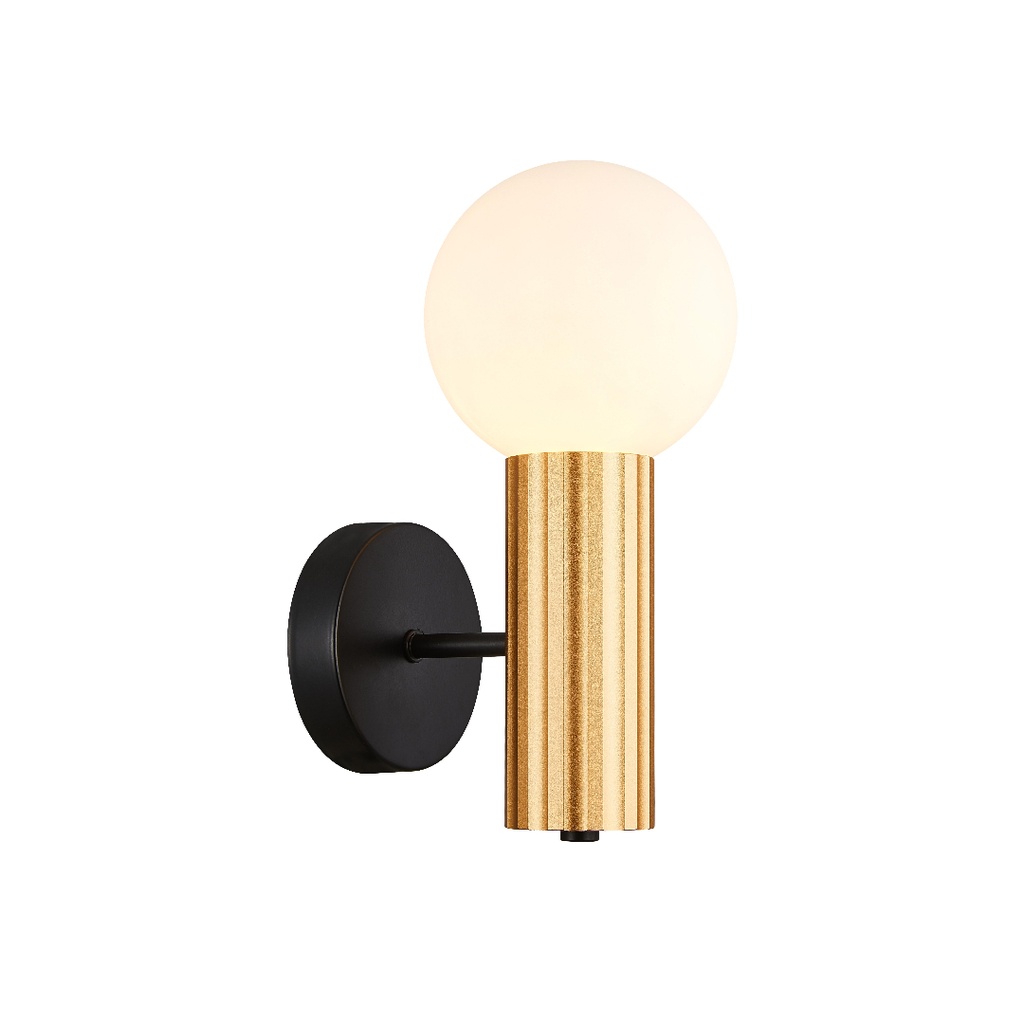 Applique mural Candelis en métal noir avec verre opaque dorée