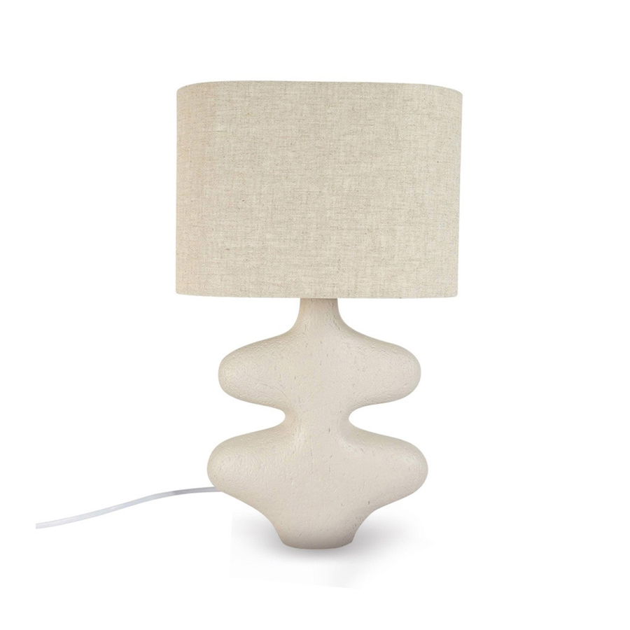 Lampe à poser organique en résine et tissu beige