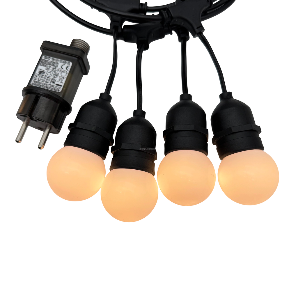 Guirlande 10m noir avec 10 ampoules espacées de 0,98m S14 E27 1W 110V 2700K IP65