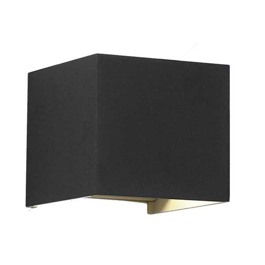 Applique murale LED 6W carré en aluminium noir étanche IP65, Lumière Jaune