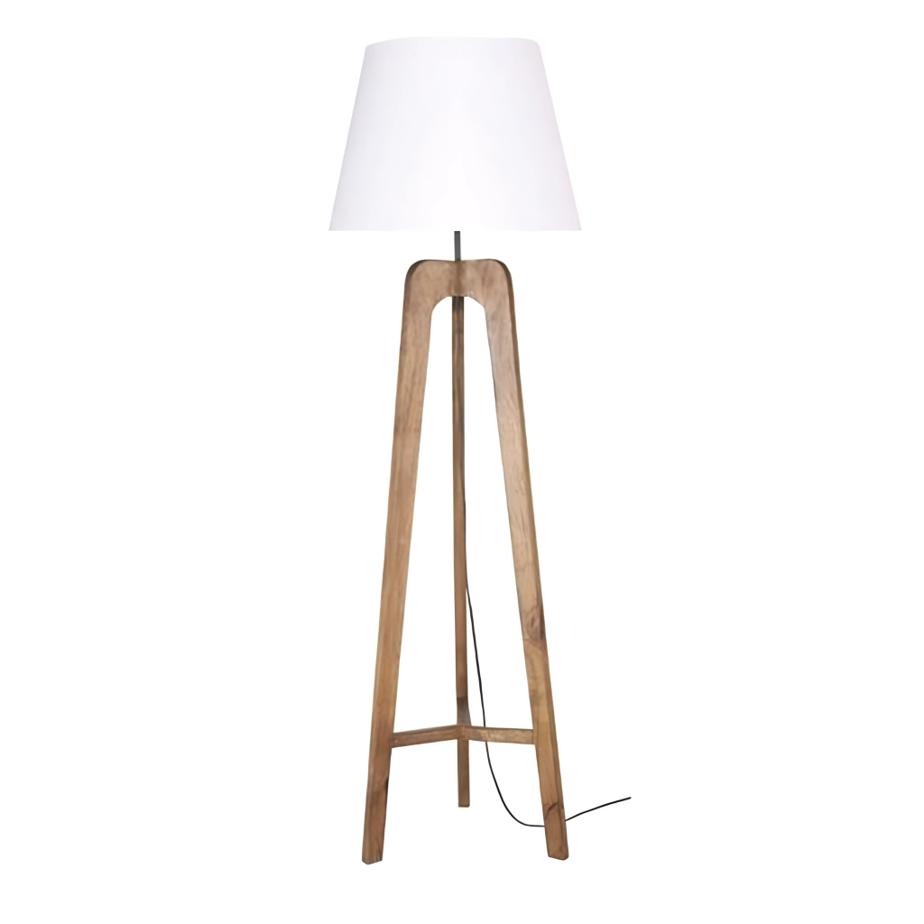 Lampadaire Commons en bois de manguier avec abat-jour blanc