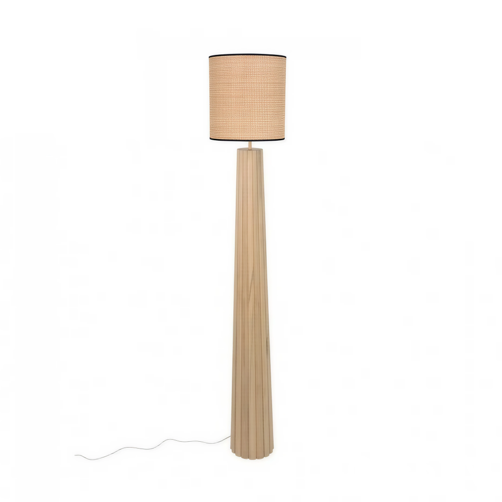 Lampadaire Marius en bois naturel avec abat-jour en fibre naturelle