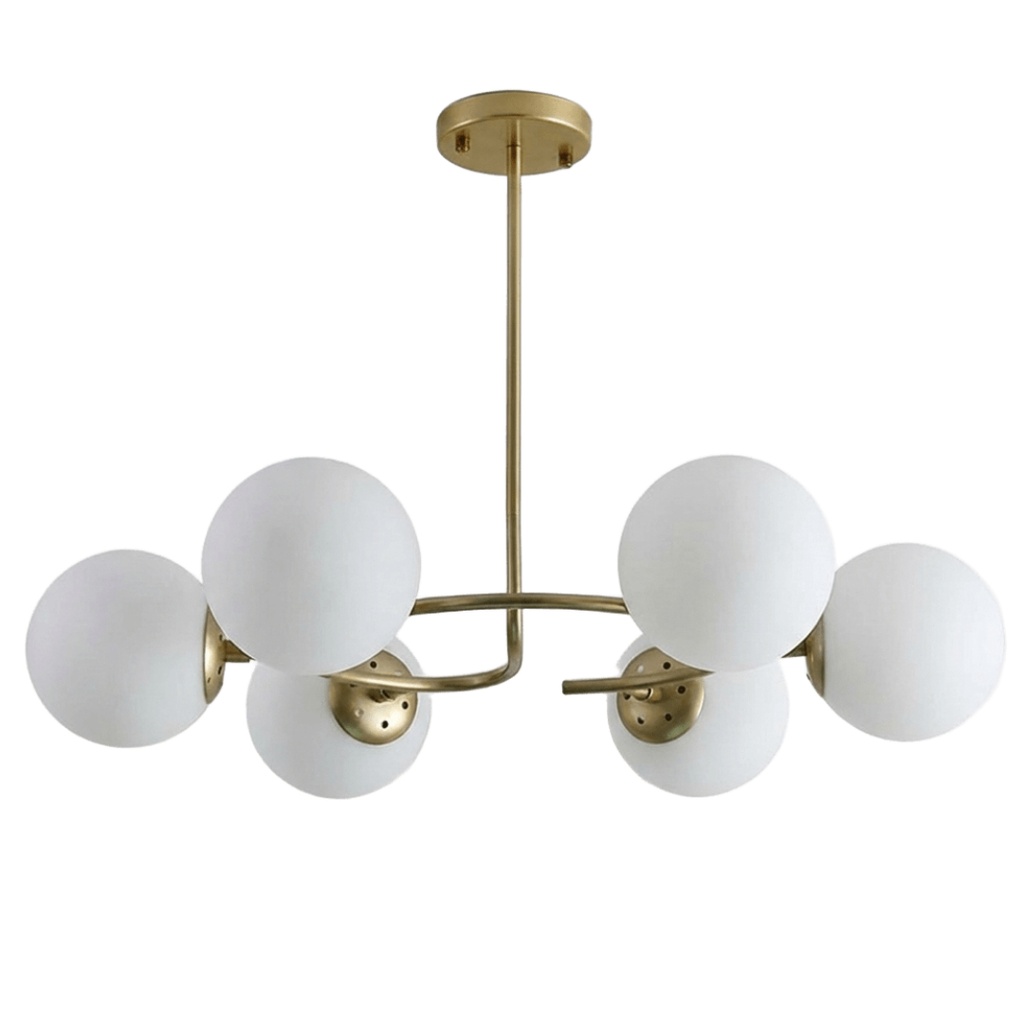 Lustre Orion 9 lampes en métal doré et verre blanc