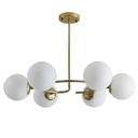 Lustre Orion 9 lampes en métal doré et verre blanc