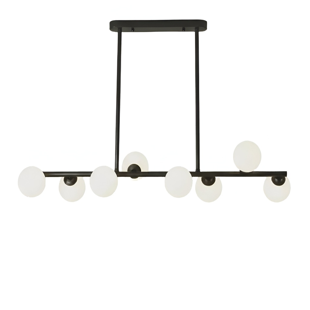 Lustre Terra 8 lampes en métal noir et verre blanc