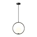 Suspension Adrienna en metal noir et verre blanc opale