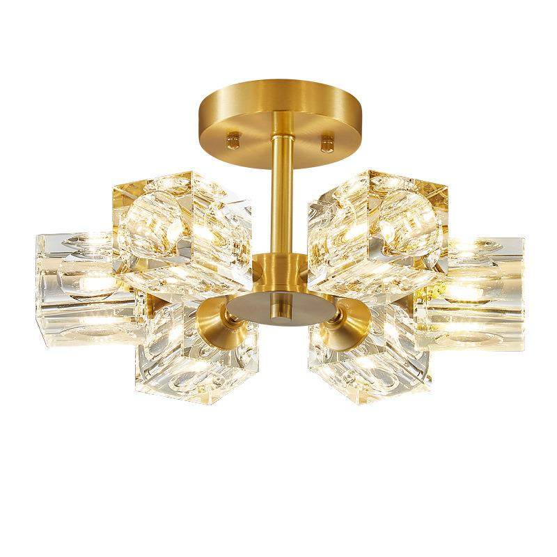 Lustre Clairon 6 lampes métal doré et verre cristal