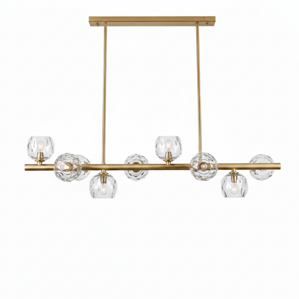 Lustre Mono 8 lampes en métal doré et verre cristal