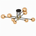 Lustre Skyline 8 lampes métal noir et verre ambré