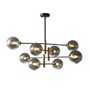 Lustre Aurum 8 lampes métal noir et verre ambré