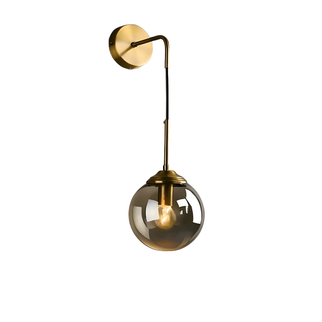 Applique vintage en métal globe doré et verre fumé