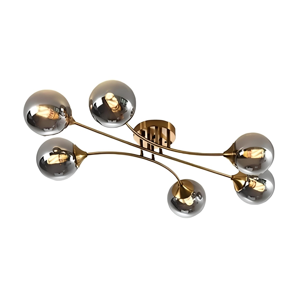 Lustre Ciara 6 lampes en métal doré et verre fumé