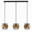 Lustre 3 lampes milley en métal noir et verre fumé anneau de laiton