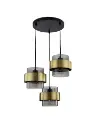 Lustre milley 3 lampes en métal noir et verre fumé , anneau de laiton