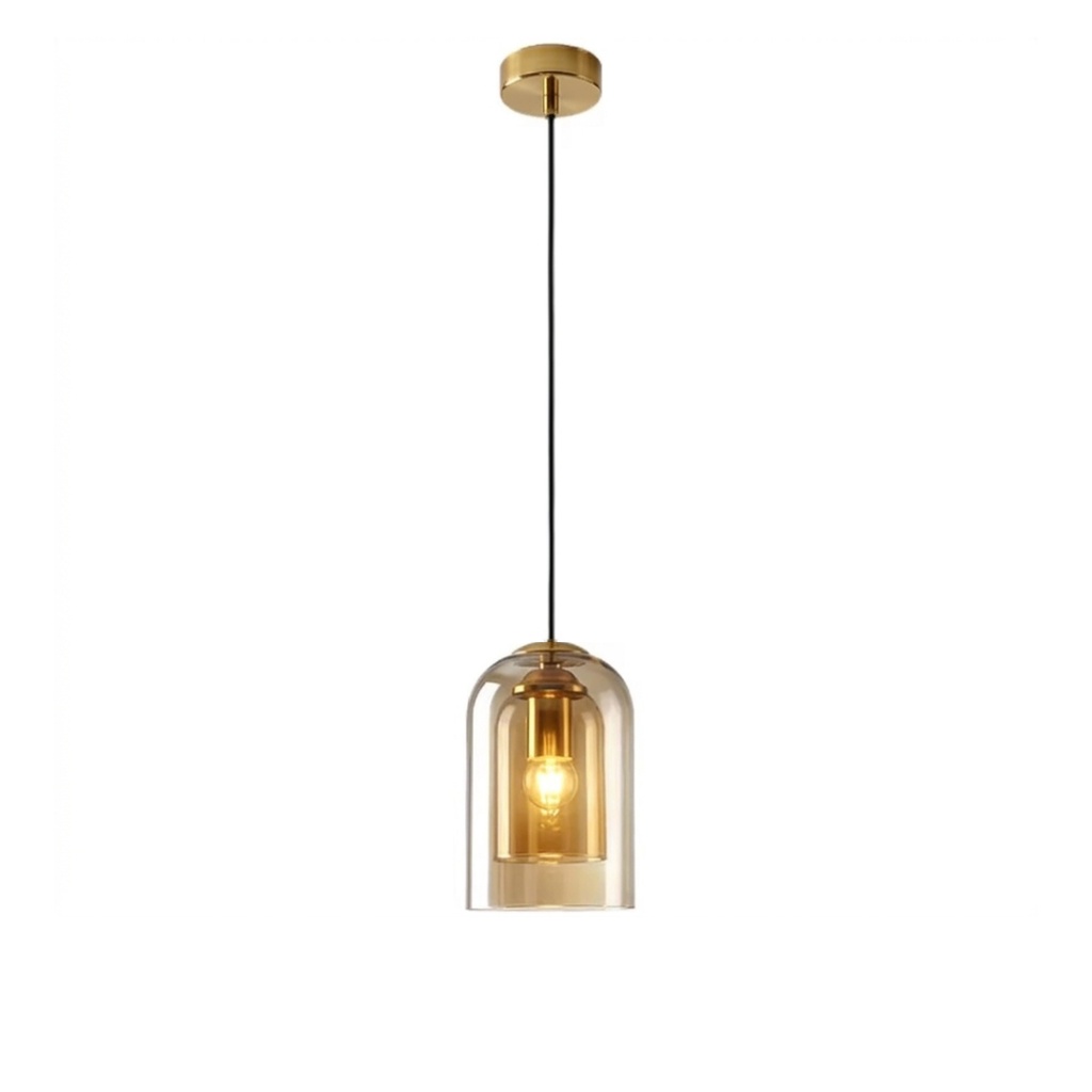 Suspension Jani en base dorée fil noir et double verre ambré