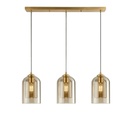 Lustre Jani 3 lampes en base dorée fil noir et double verre ambré
