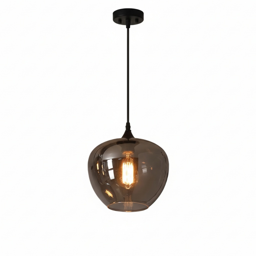 Suspension Frank en metal noir et verre forme de bouteille fumé