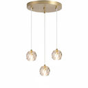 Lustre Camotuse 3 lampes base ronde dorée, câble blanc et verre cristal