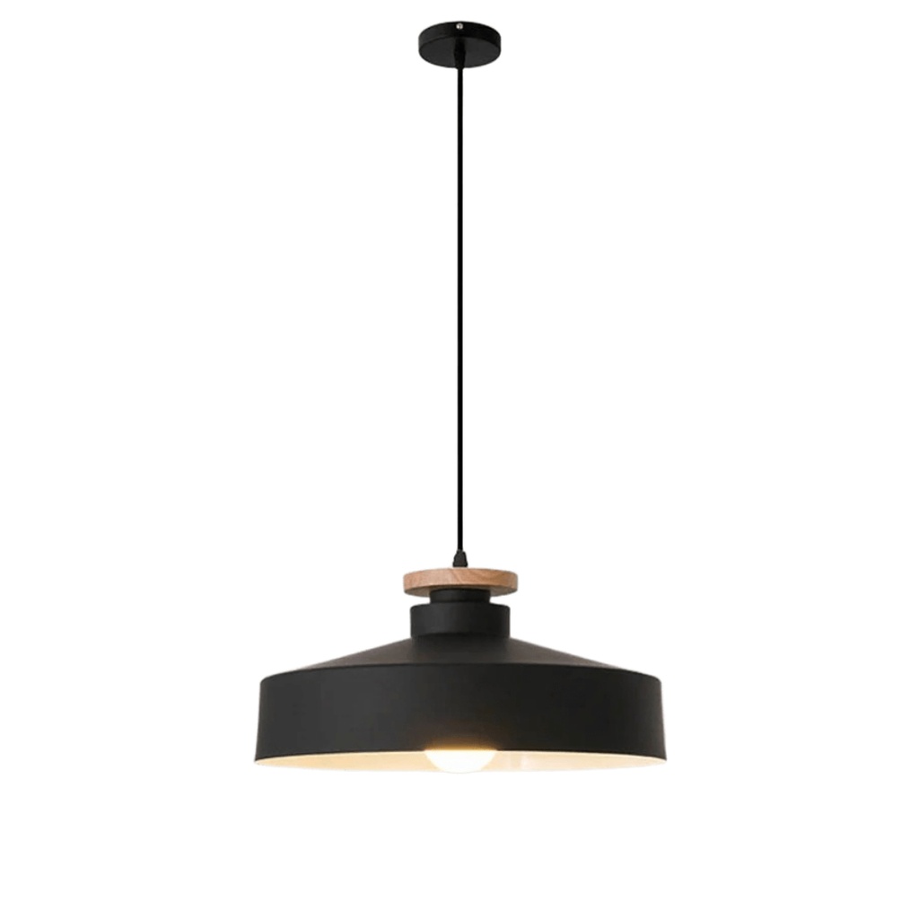 Suspension metio en métal noir et bois naturel