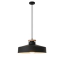 Suspension Metio en métal noir et bois naturel