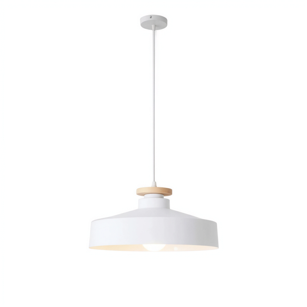 Suspension metio en métal blanc et bois naturel