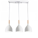 Lustre Macaron 3 lampes en métal blanc et bois naturel