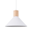 Suspension cône scandinave en métal blanc et bois naturel