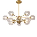 Lustre Lucciano 8 lampes en métal doré et verre transparent