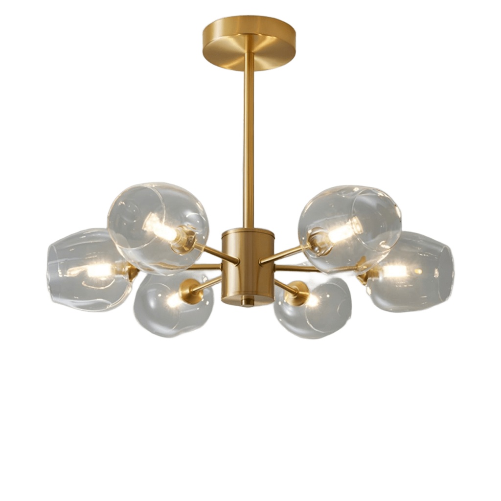 Lustre Lucciano 6 lampes en métal doré et verre transparent