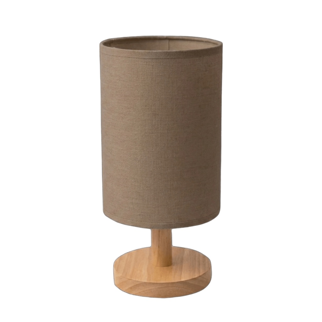 Lampe à poser cylindrique en bois avec abat-Jour en tissu