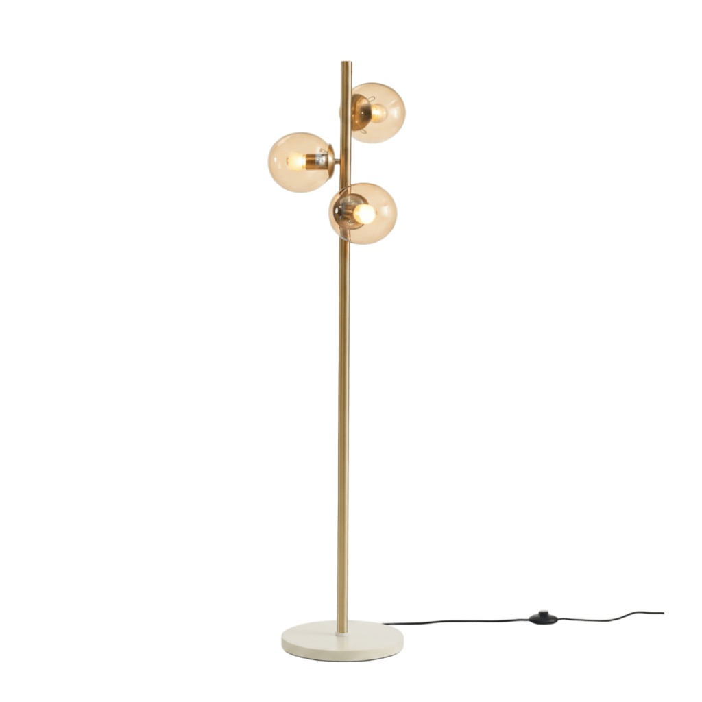 Lampadaire 3 lampes melinda en métal doré avec verres ambrés