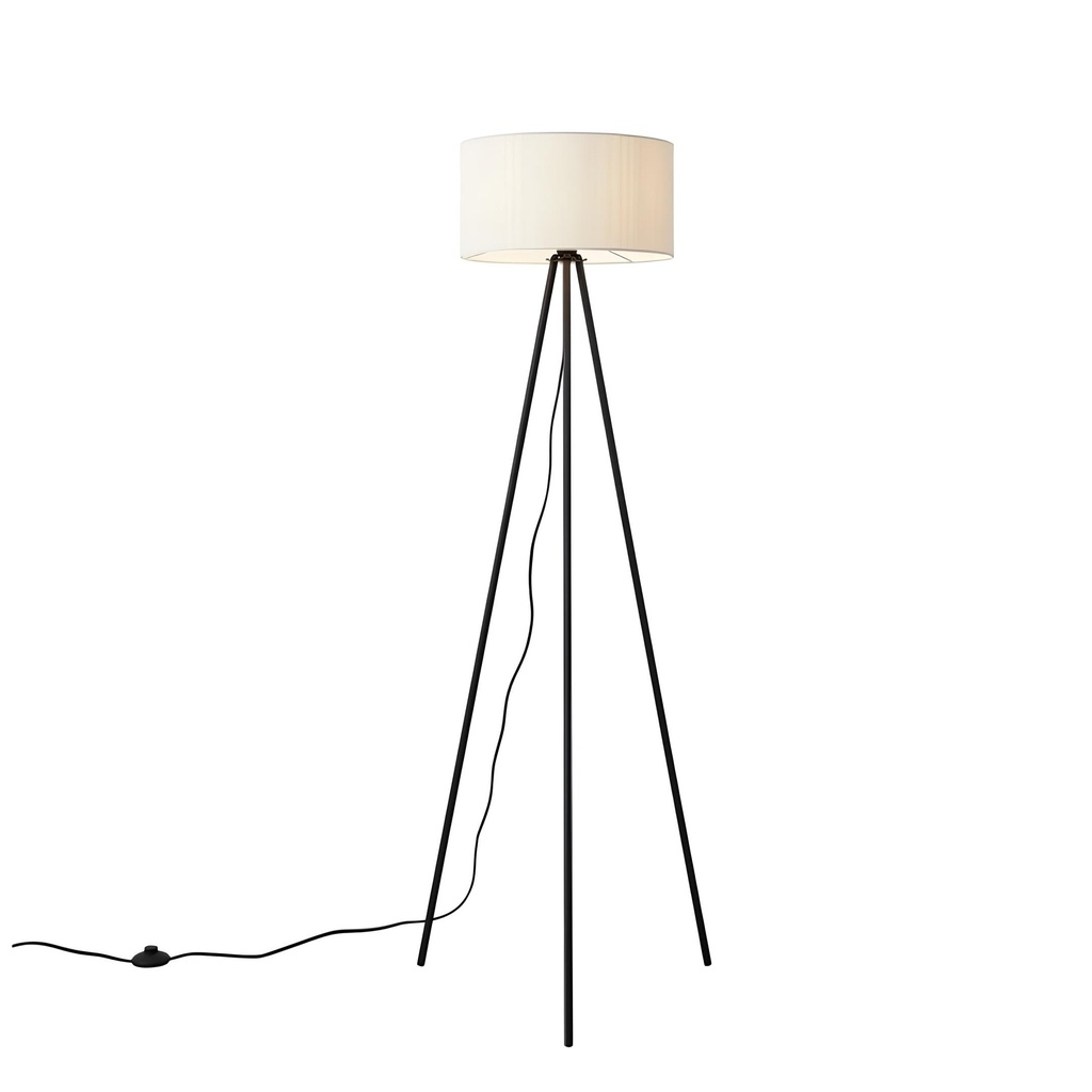 Lampadaire William moderne en métal noir et textile blanc